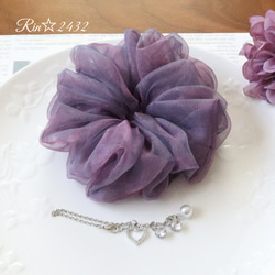 メグえもん様 紫 ハーフ シュシュ☆ビーズ ヘアゴム☆ハンドメイド ヘアゴム＊ハーフシュシュ◇ピンク×ブルーパープル/シュシュ