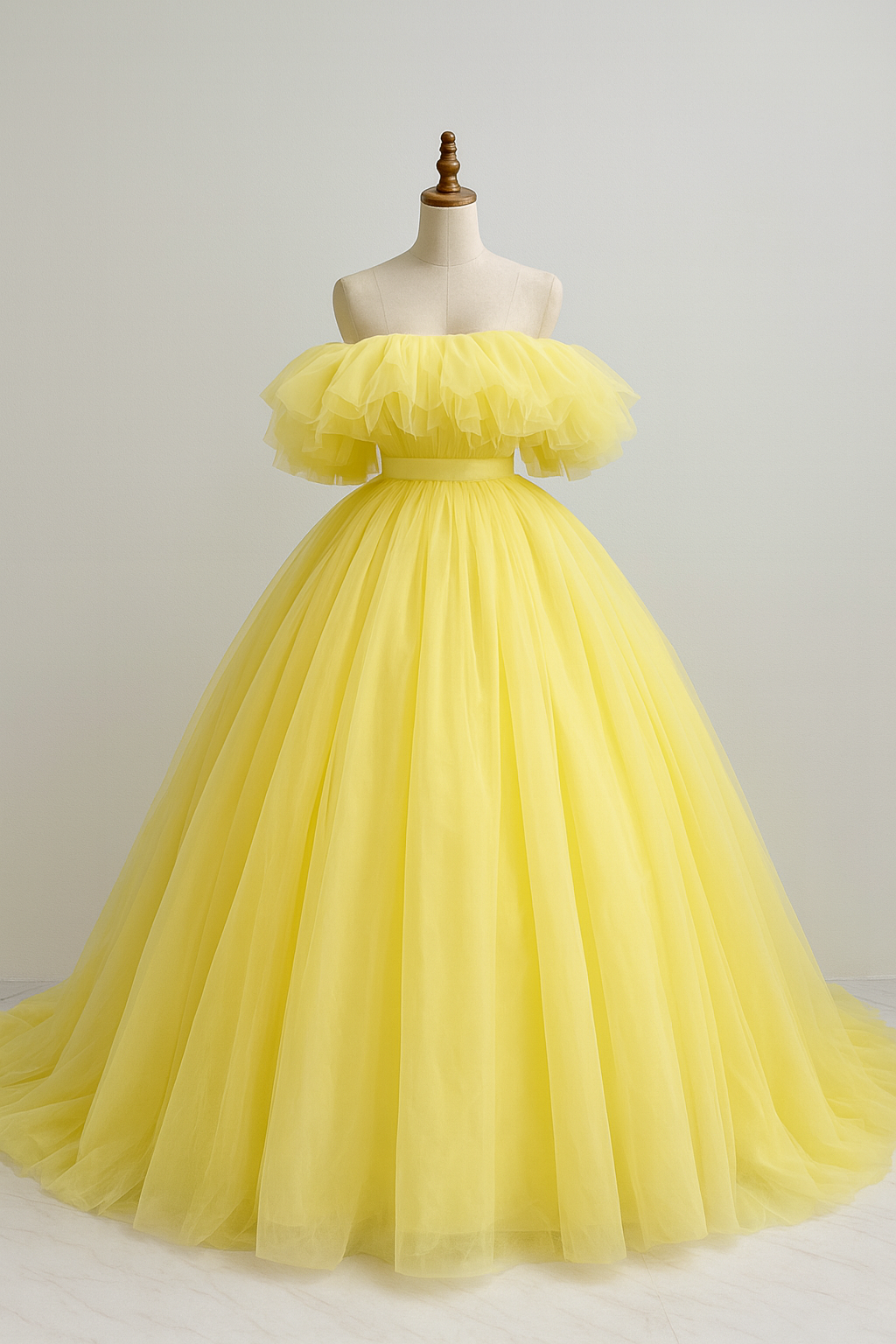 イエローチュールドレス 送料無料！カラードレス イエロー オフショルダー チュールスカート