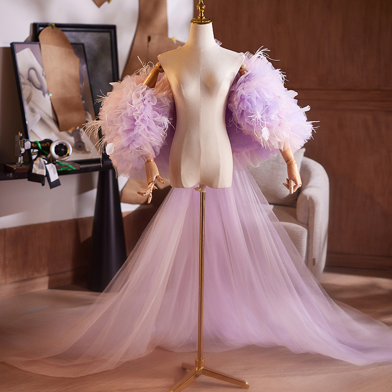 ケープ ロングトレーン 裾引き 紫 綺麗 DIY 肩飾り アクセサリー はなよめ ウェディングドレス DTY286