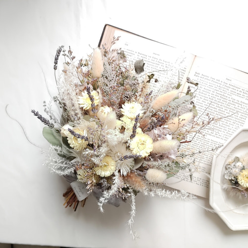 ドライフラワーブーケ＆ブートニア 2点 ブーケ32cm 記念日 結婚