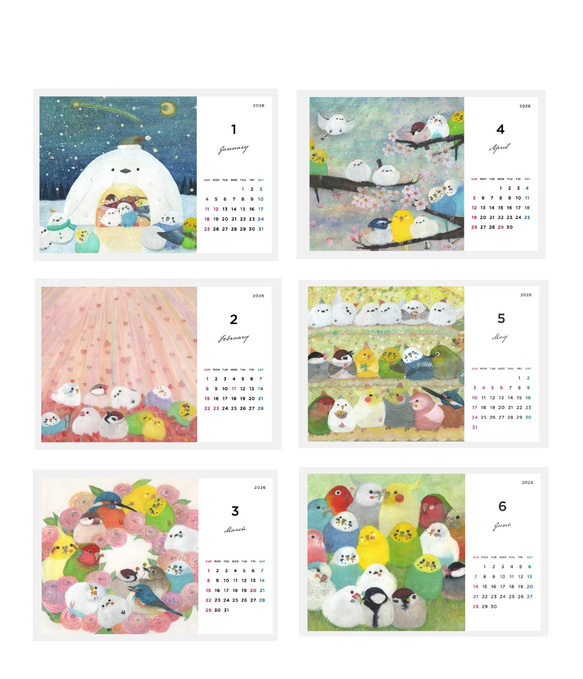 送料無料※木製スタンドなし 卓上カレンダー「2026年鳥さんカレンダー