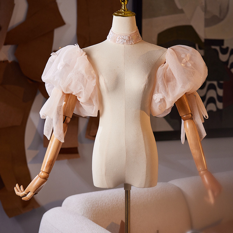 パフスリーブ ピンク 可愛い 高級感 DIY 袖カバー 取り外し袖 アクセサリー ウェディングドレス DTY392