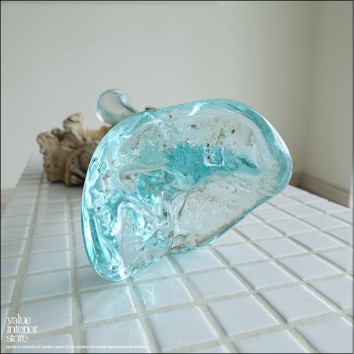 硝子フラワーベースspiral02 花瓶 花器 プリミティブガラスベース 吹き