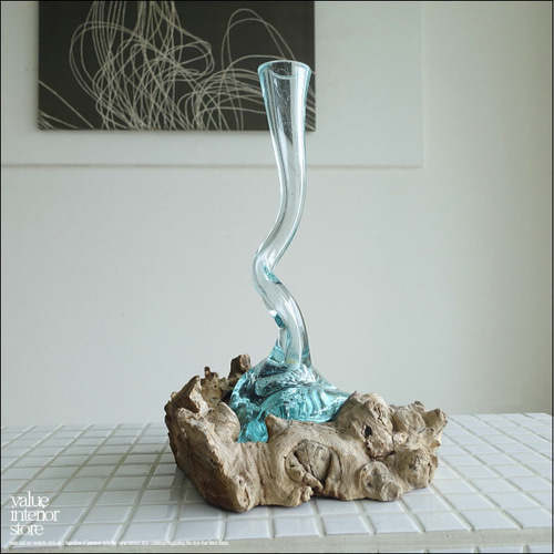 硝子フラワーベースspiral02 花瓶 花器 プリミティブガラスベース 吹き