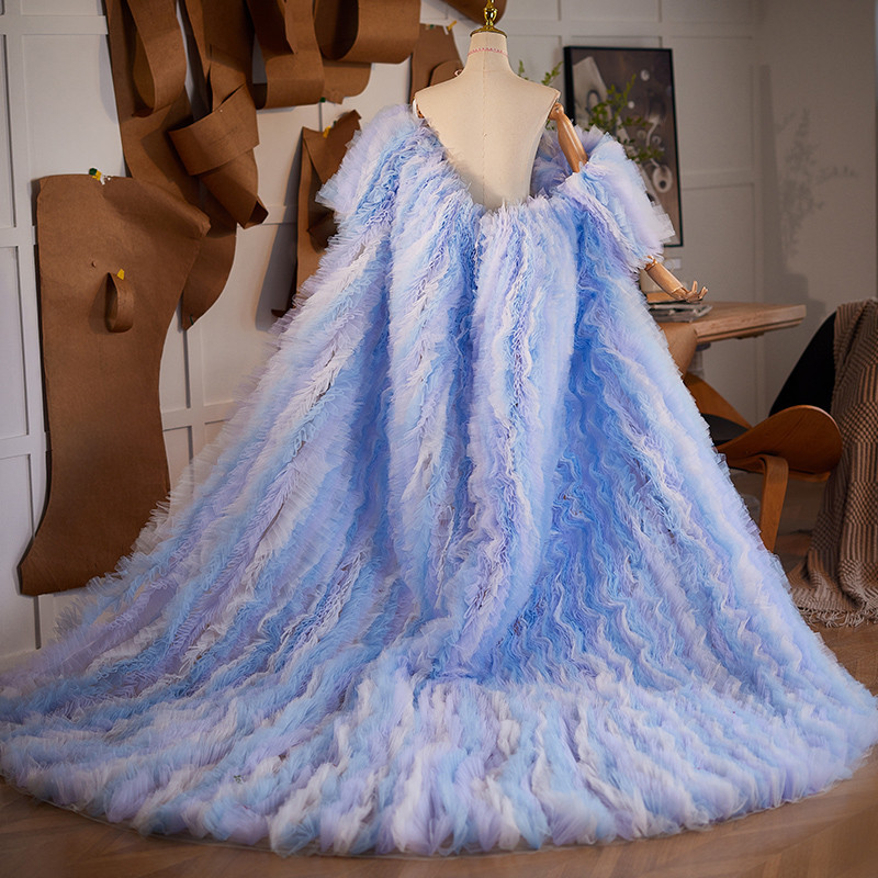 ケープ ロングトレーン 裾引き 青 綺麗 豪華 DIY 肩飾り アクセサリー ウェディングドレス DTY303