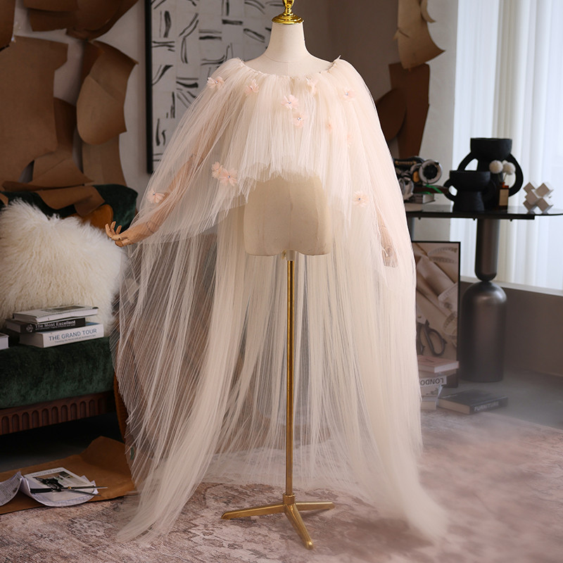 ケープ ロングトレーン 裾引き 花 シャンパン色 綺麗 DIY 肩飾り アクセサリー ウェディングドレス DTY378