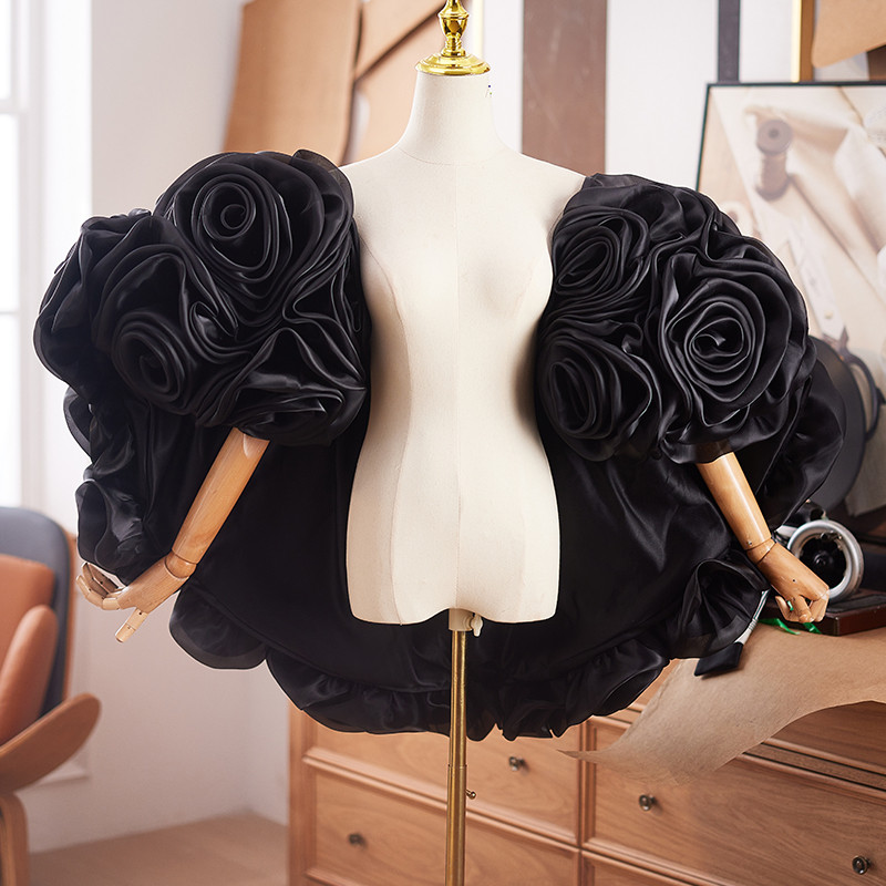 ケープ 黒 立体花 上品 高級感 DIY 肩飾り ドレスアクセサリー パーティー ウェディングドレス DTY384