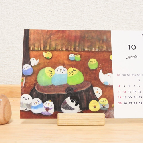 木製スタンド付き 卓上カレンダー「2026年鳥さんカレンダー」セキセイ