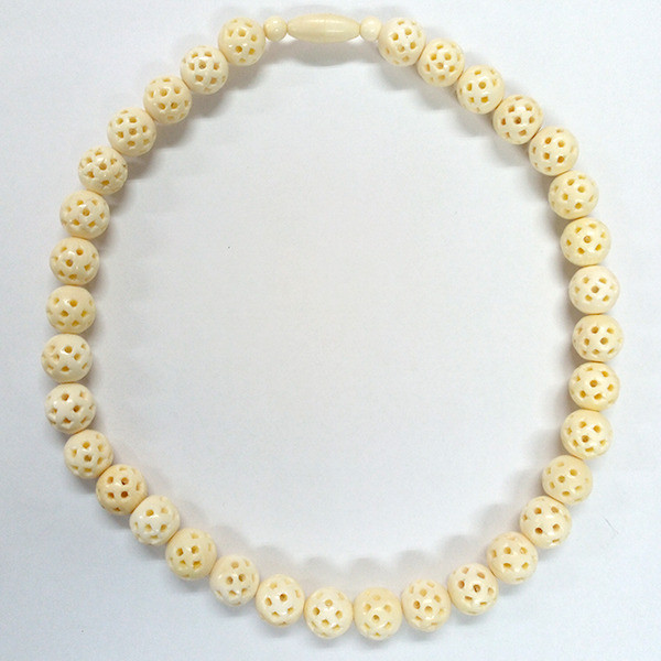 【本象牙】ネックレス・スカシ彫り12mm×34個（No.Z_NL011）※現品限り