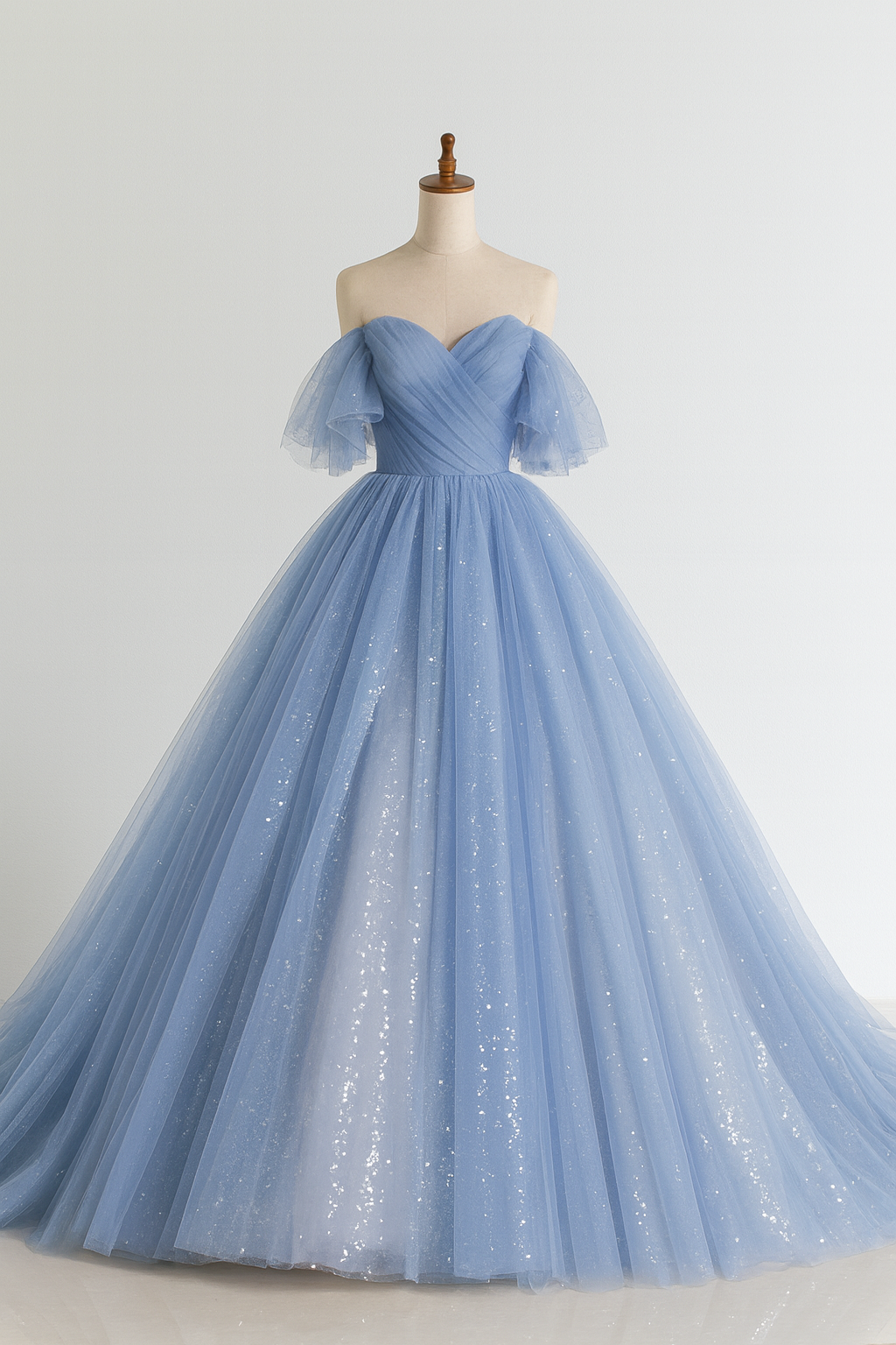 送料無料！カラードレス ブルー キラキラグリッターチュール Aライン プリンセスライン 抜群におしゃれ度が際立つ 花嫁