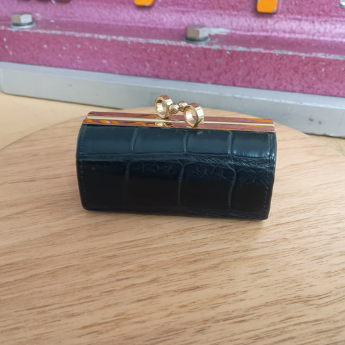 ケース がま口 レディース コンパクト mini 小さい 小銭入れ がま口財布 クロコダイル 鰐革 ワニ革 本革 メンズ 財布 日本製 ラグジュアリー ワニ革(クロコダイル) [黒]＊BOXがま口ケース＊小銭・アクセサリー