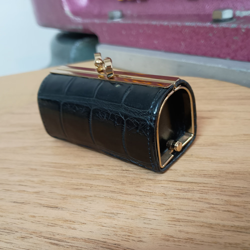 ワニ革(クロコダイル) [黒]＊BOXがま口ケース＊小銭・アクセサリー