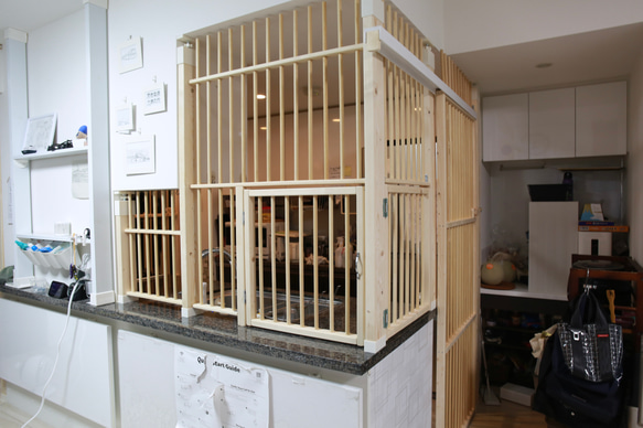 【にゃんこフェンス】猫の侵入防止柵 開き戸タイプ｜オーダーメイド木製猫柵 1枚目の画像