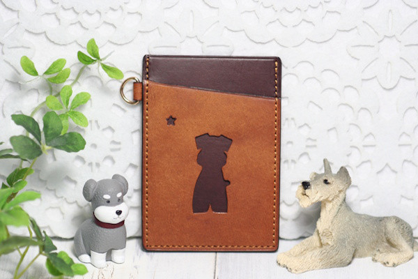 パスケース（シュナウザー・キャメル×ダークブラウン）ミニシュナ・ヨーキー