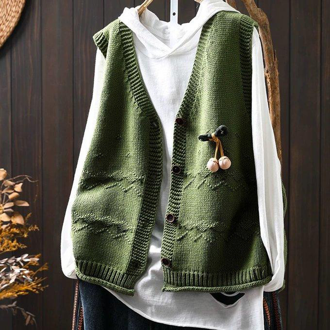 前開きニットベスト、カーディガン、春秋ベスト、冬ベスト、ニットベスト、ニットセーター、防寒対策（Tシャツなし）
