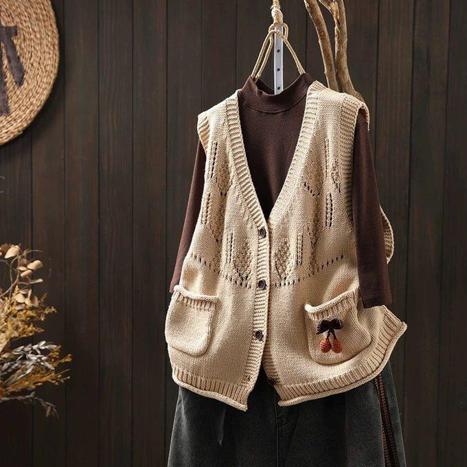 前開きニットベスト、カーディガン、春秋ベスト、冬ベスト、ニットベスト、ニットセーター、防寒対策（Tシャツなし）