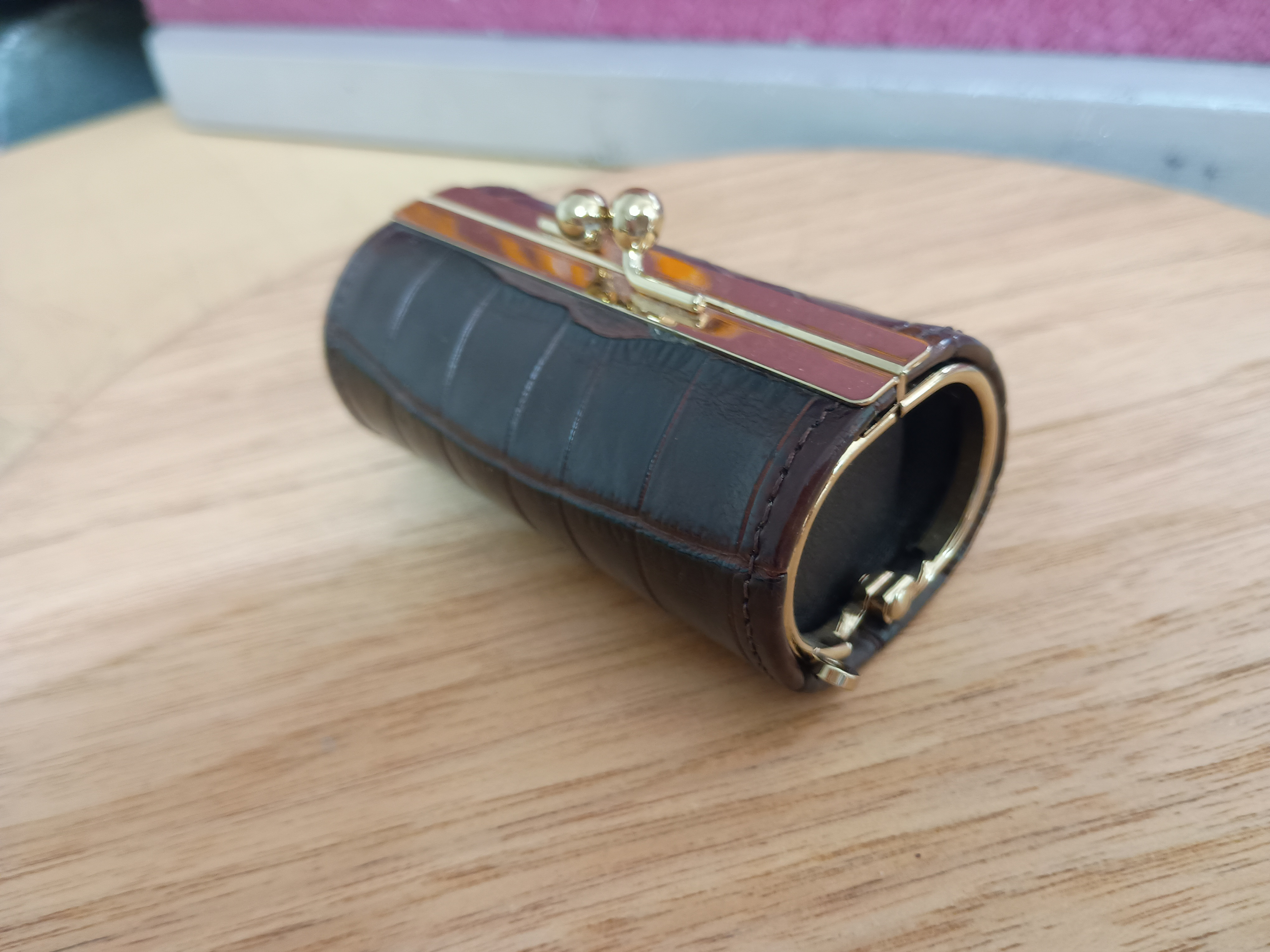 ワニ革(クロコダイル)[チョコ]＊ＢＯＸがま口ケース＊小銭・アクセサリー入れなどに＊