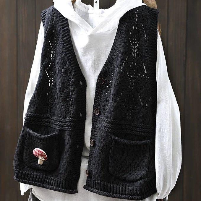 前開きニットベスト、カーディガン、春秋ベスト、冬ベスト、ニットベスト、ニットセーター、防寒対策（Tシャツなし）
