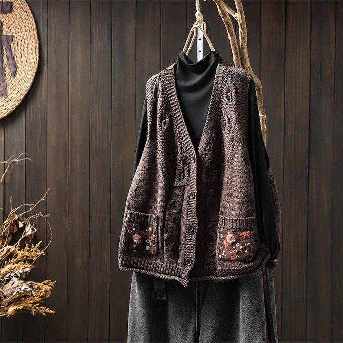 前開きニットベスト、カーディガン、春秋ベスト、冬ベスト、ニットベスト、ニットセーター、防寒対策（Tシャツなし）