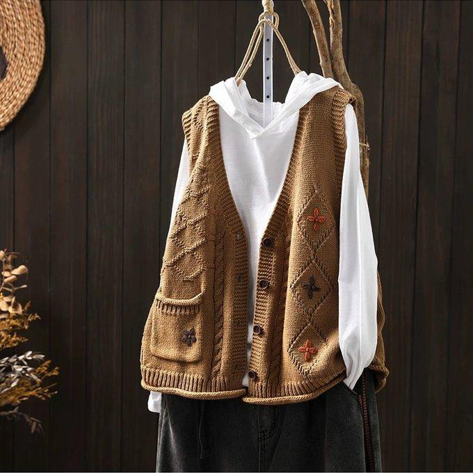 前開きニットベスト、カーディガン、春秋ベスト、冬ベスト、ニットベスト、ニットセーター、防寒対策（Tシャツなし）