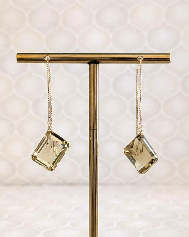 シトリン オクタゴンカット チェーンピアス/K18 Citrine Octagon Cut Chain Earrings