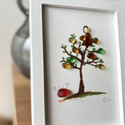 シーグラスアート 【柿の木とさるかに合戦】 立体・オブジェ elle 通販