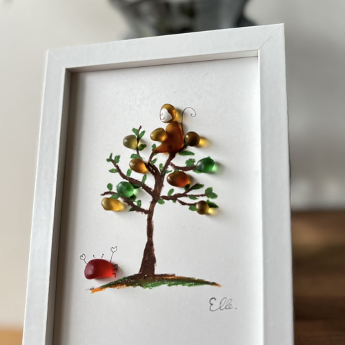 シーグラスアート 【柿の木とさるかに合戦】 立体・オブジェ elle 通販