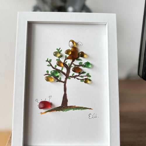 シーグラスアート 【柿の木とさるかに合戦】 立体・オブジェ elle 通販