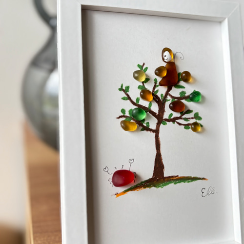 シーグラスアート 【柿の木とさるかに合戦】 立体・オブジェ elle 通販