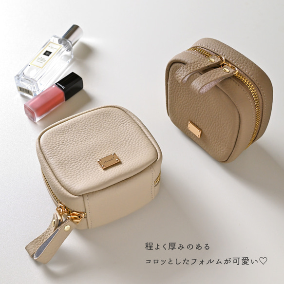 スクエア ミニ リップポーチ 【 本革 ニュアンス ネームプレート Simple 】 コスメ 化粧ポーチ HN17A 2枚目の画像