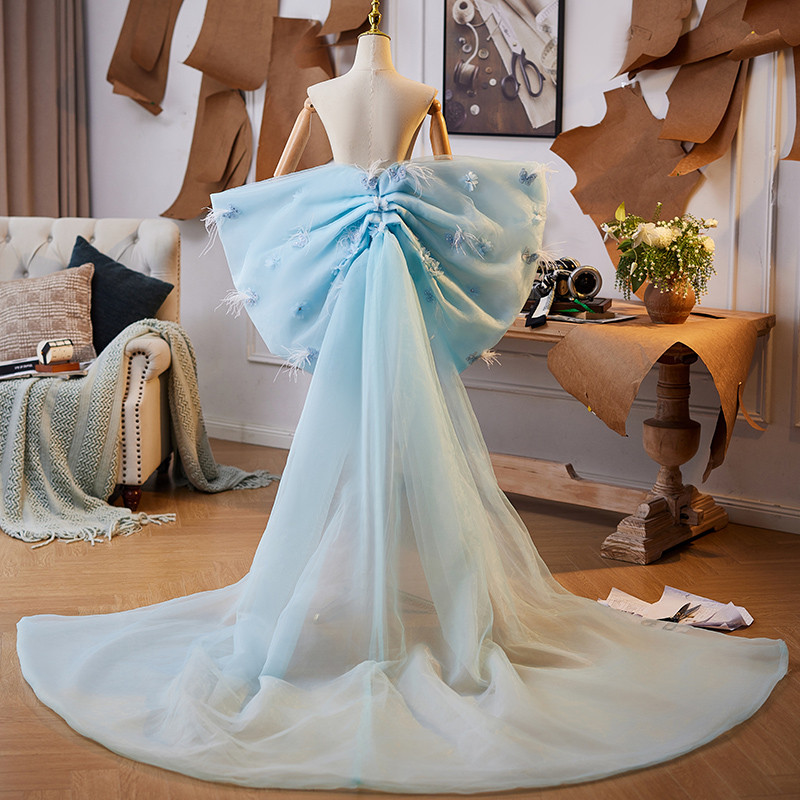 ロングトレーン 裾引き 青 リボン DIY 背中の飾り 肩飾り アクセサリー 花嫁/ウェディングドレス DTY344