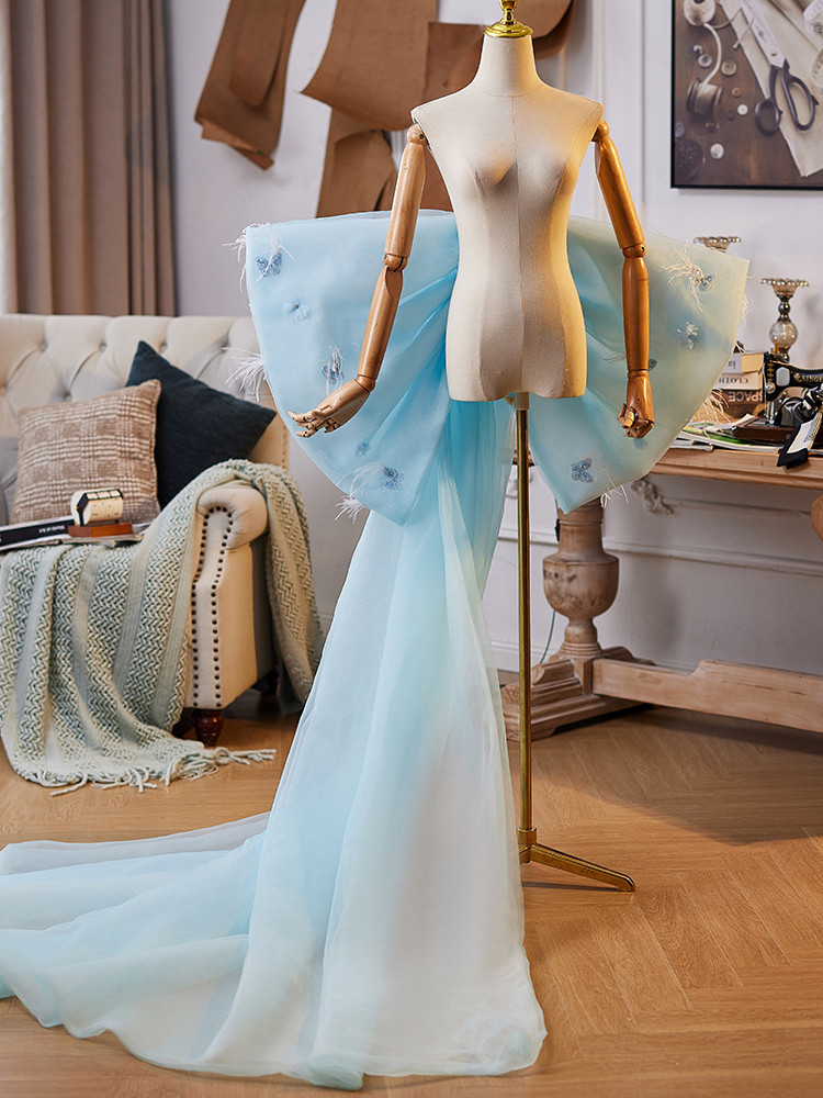 ロングトレーン 裾引き 青 リボン DIY 背中の飾り 肩飾り アクセサリー 花嫁/ウェディングドレス DTY344