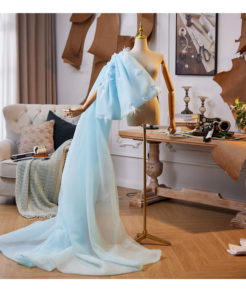 ロングトレーン 裾引き 青 リボン DIY 背中の飾り 肩飾り アクセサリー 花嫁/ウェディングドレス DTY344