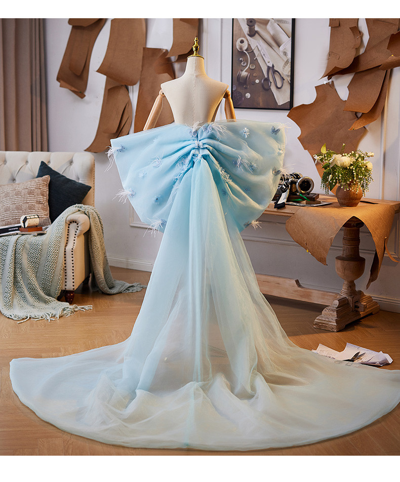 ロングトレーン 裾引き 青 リボン DIY 背中の飾り 肩飾り アクセサリー 花嫁/ウェディングドレス DTY344