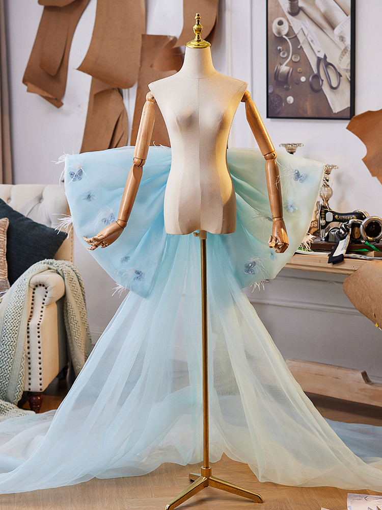 ロングトレーン 裾引き 青 リボン DIY 背中の飾り 肩飾り アクセサリー 花嫁/ウェディングドレス DTY344