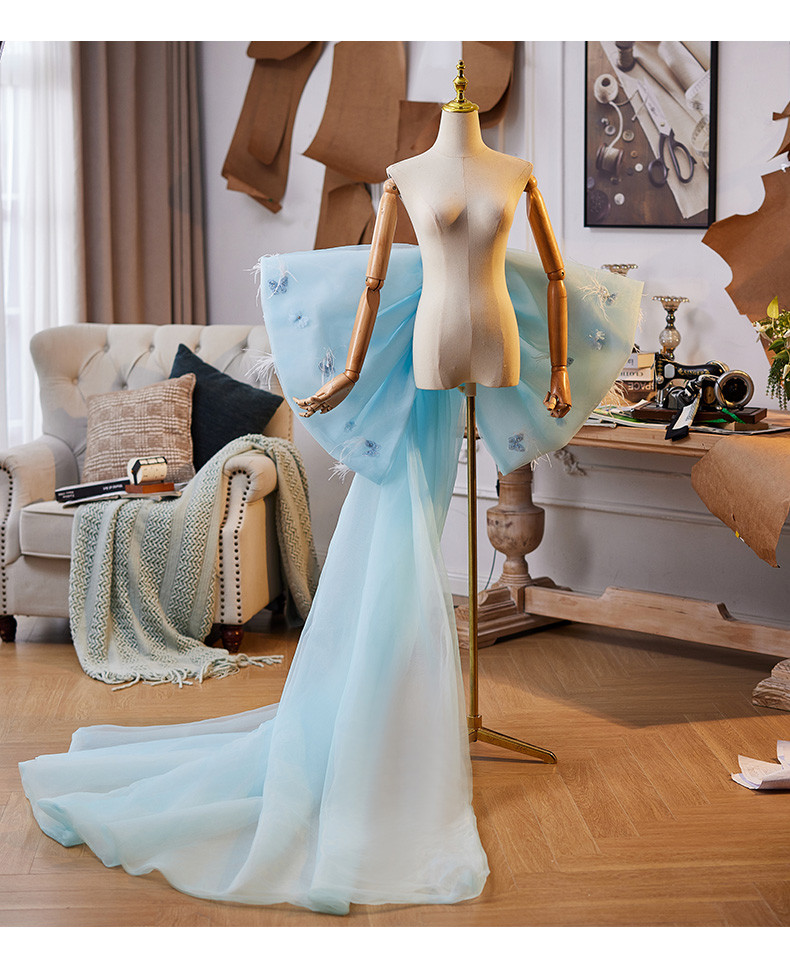 ロングトレーン 裾引き 青 リボン DIY 背中の飾り 肩飾り アクセサリー 花嫁/ウェディングドレス DTY344