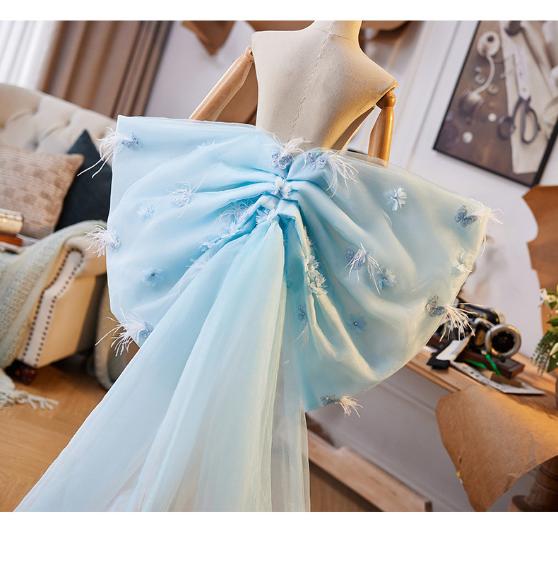 ロングトレーン 裾引き 青 リボン DIY 背中の飾り 肩飾り アクセサリー 花嫁/ウェディングドレス DTY344