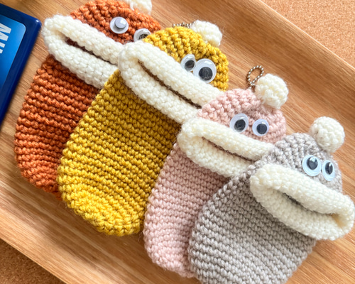 パクパクモンスター パクパクミンティアケースMサイズ暖色系☆かぎ針編み アクリル