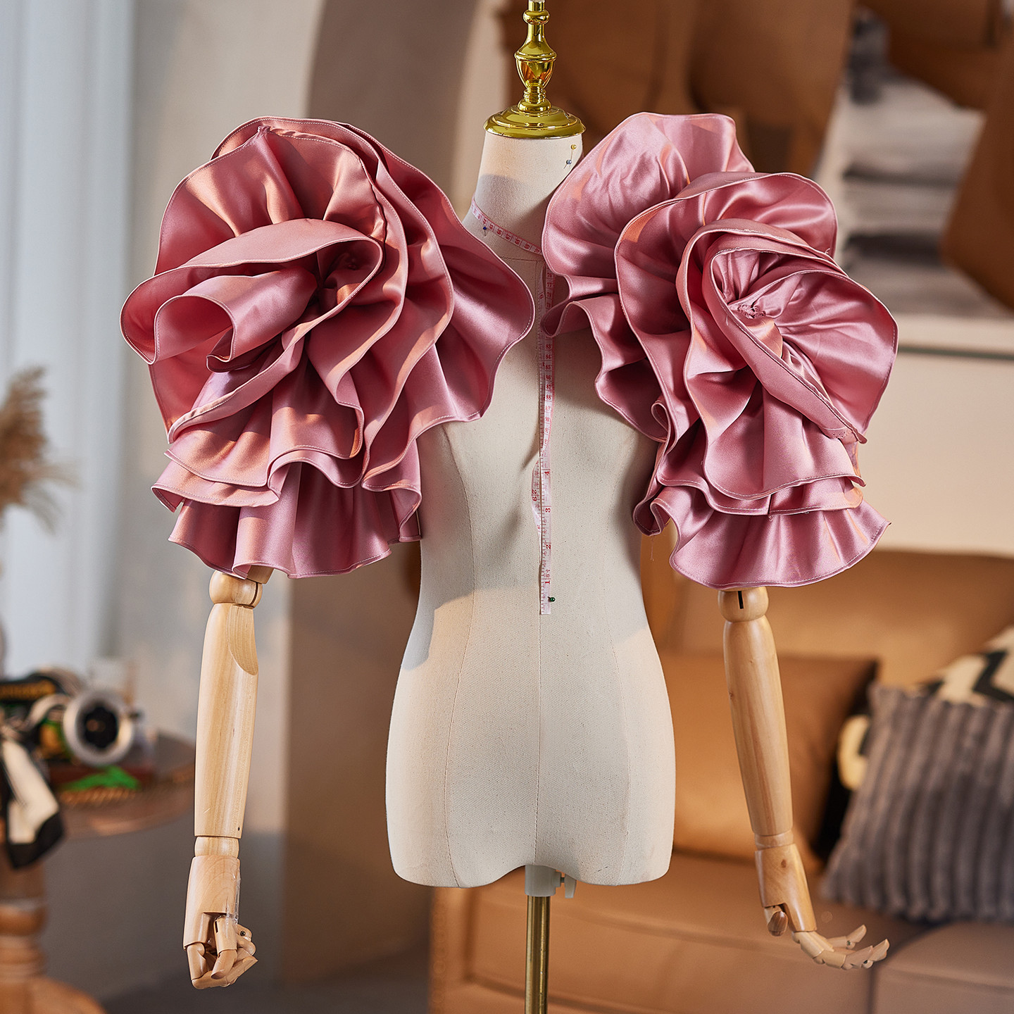 袖カバー ピンク 立体花 可愛い DIY 肩飾り 取り外し袖 アクセサリー 花嫁/ウェディングドレス DTY449