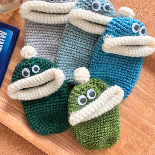 1/31終売予定】パクパクケースMサイズ寒色系シリーズ☆かぎ針編み