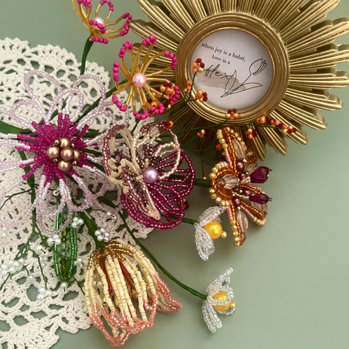 ビーズフラワー ブーケ（ピンク／オレンジ） アートフラワー FLOWACCA