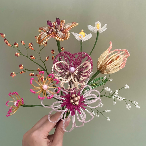 ビーズフラワー ブーケ（ピンク／オレンジ） アートフラワー