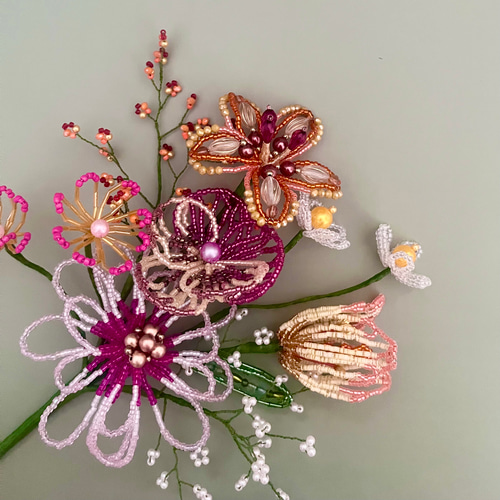 ビーズフラワー ブーケ（ピンク／オレンジ） アートフラワー FLOWACCA