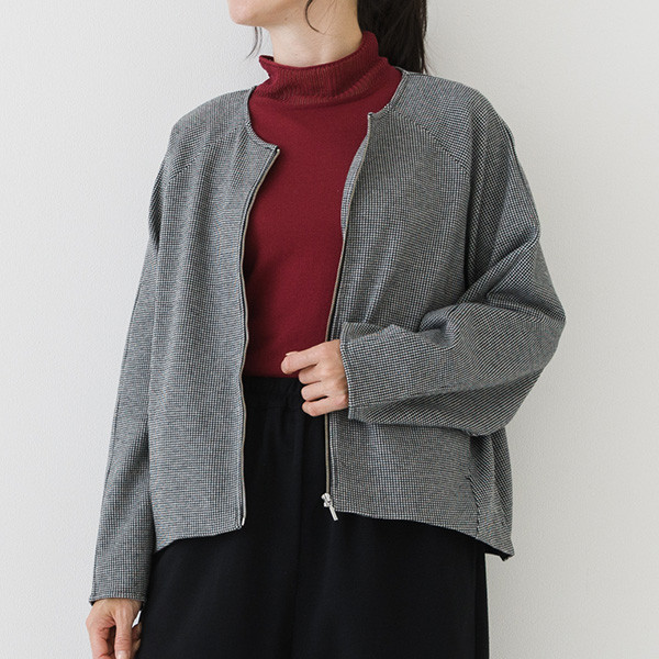 ジャガード編み ノーカラーZIPブルゾン ブラウス Crea delice