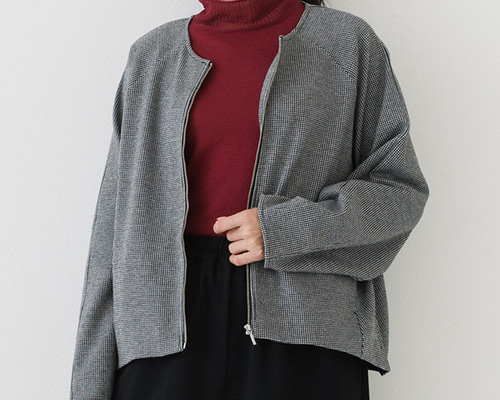 ジャガード編み ノーカラーZIPブルゾン ブラウス Crea delice