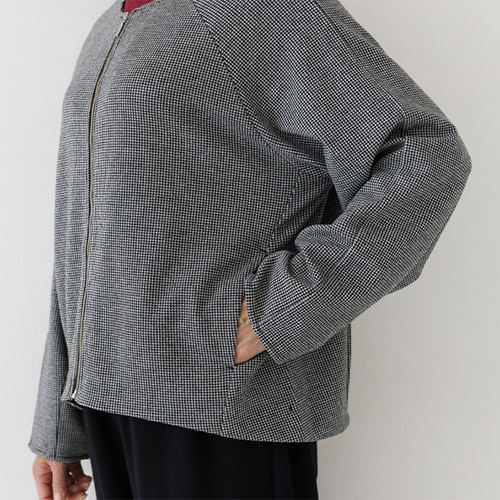 ジャガード編み ノーカラーZIPブルゾン ブラウス Crea delice