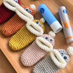 パクパクリップケース暖色系☆かぎ針編み パクパクモンスター リップ