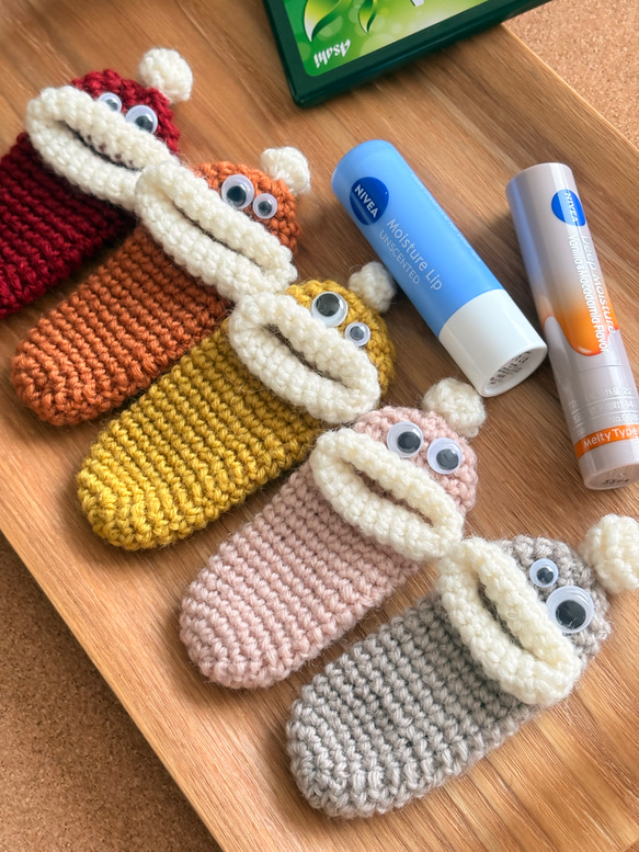パクパクリップケース暖色系☆かぎ針編み パクパクモンスター リップ