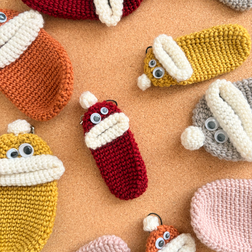 パクパクリップケース暖色系☆かぎ針編み パクパクモンスター リップ
