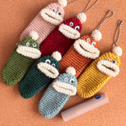 レトロカラー】パクパクリップケース☆かぎ針編み パクパクモンスター